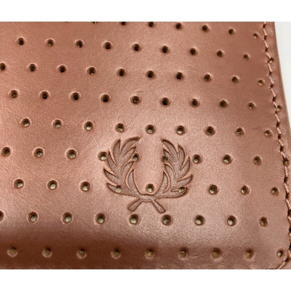 NWT 5 1/4 X 3 Fred Perry Bifold Perforated Brown Snap Wallet - Picture 6 of 6